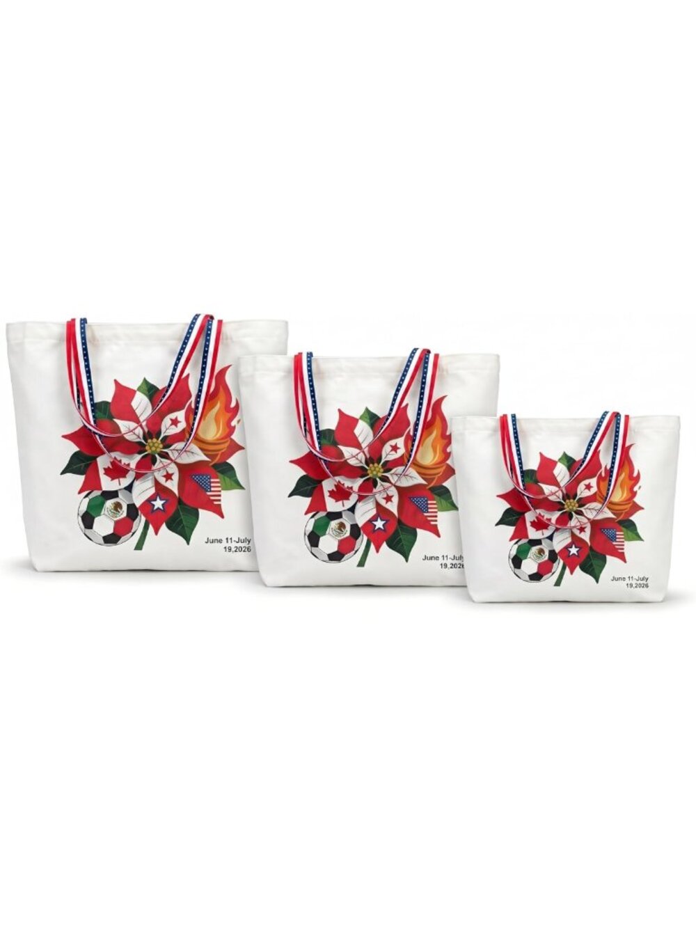 Reusable Canvas Tote Bag with American Flag Straps - Foldable Soccer Fan Gift